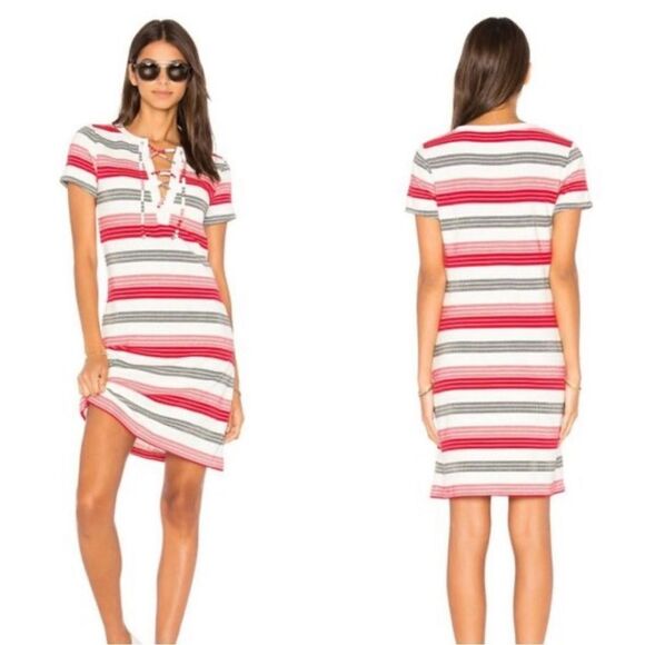 Jack by BB Dakota White & Red Striped Lace Up Ribbed T-Shirt Dress - Picture 1 of 8